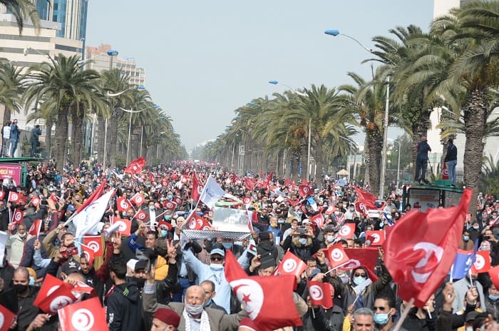 Demonstrasjon i Tunis, februar 2021