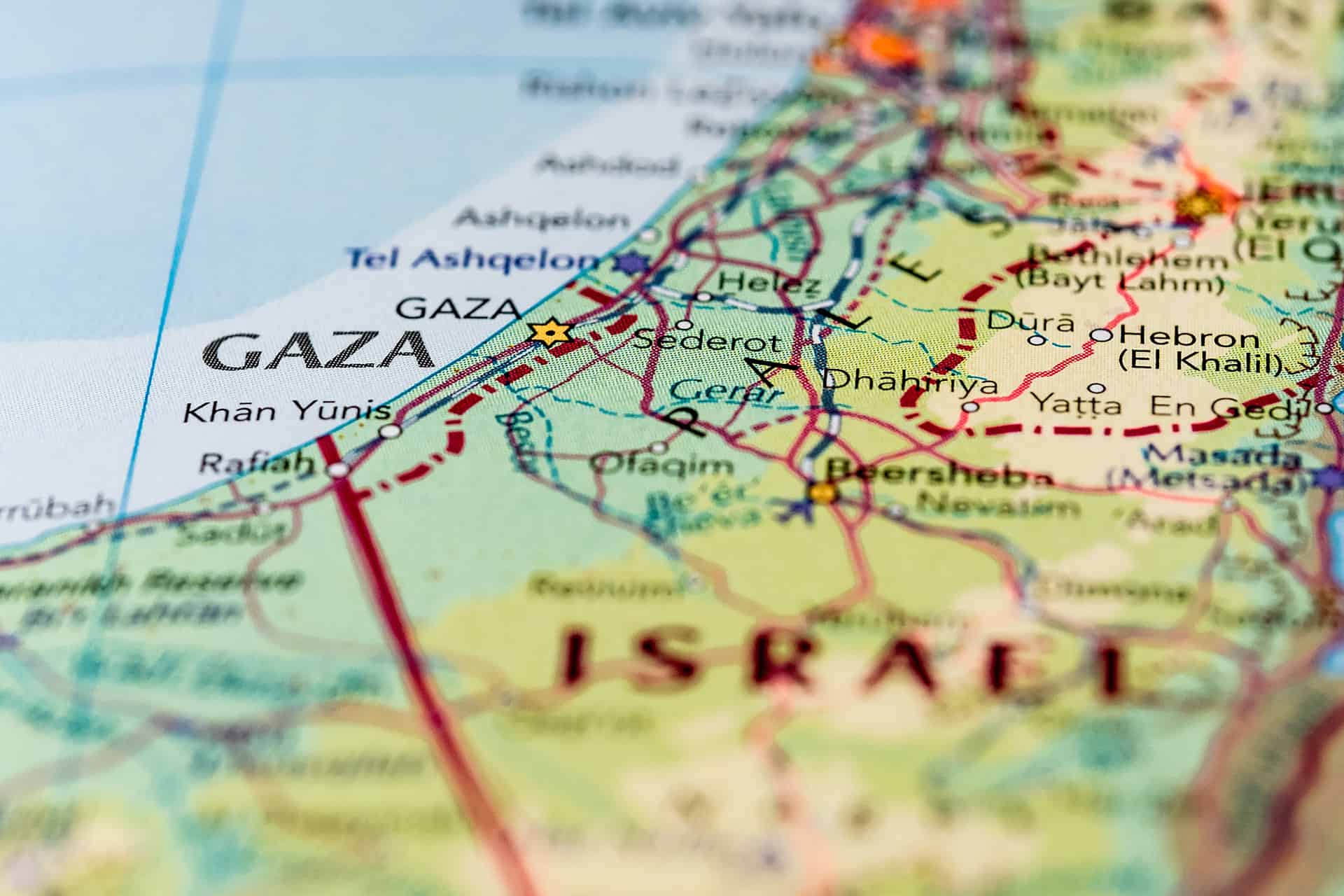 Kart som viser Israel og Gaza
